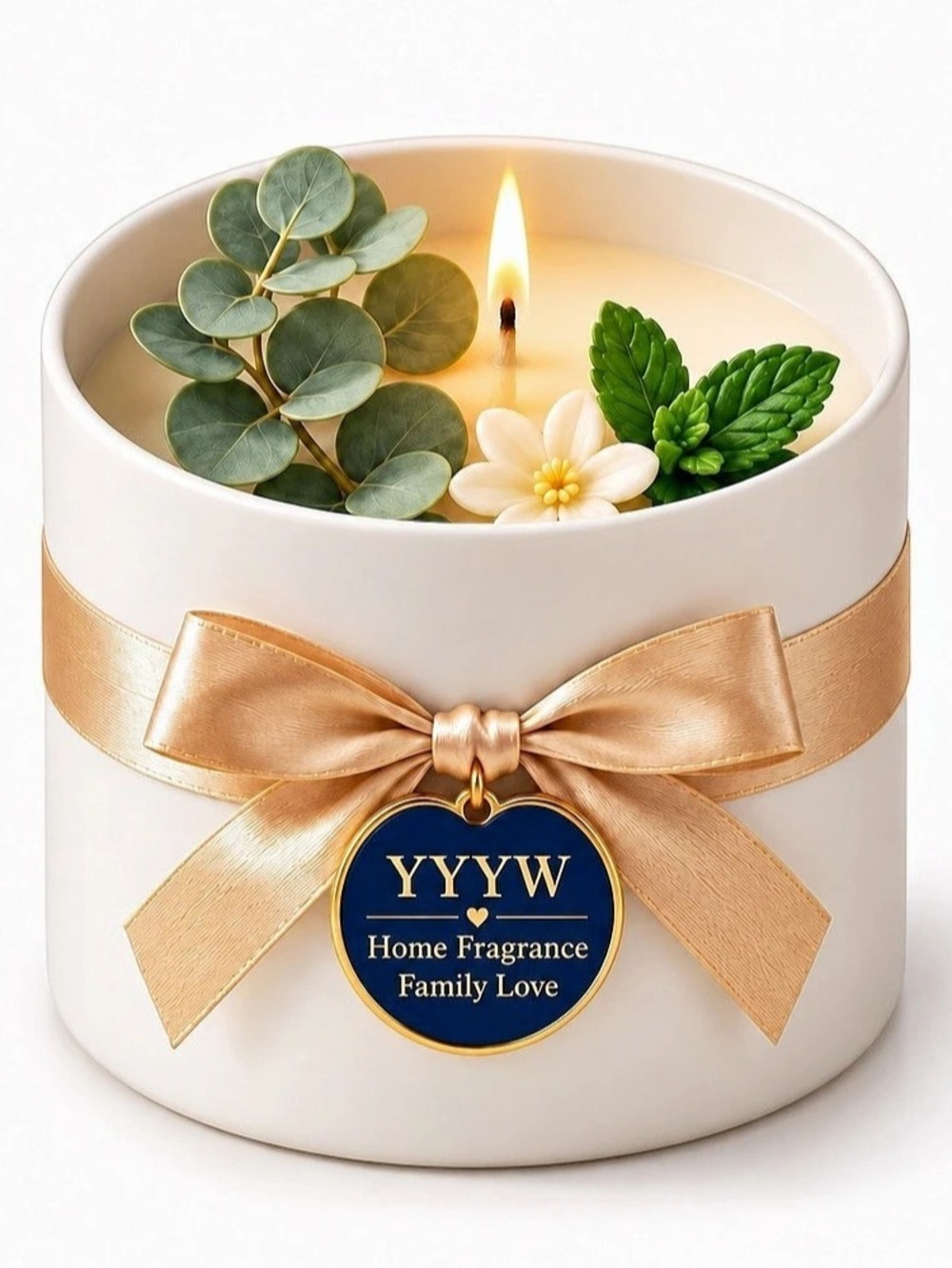 Eucalyptus & Mint Candle, 14 oz, Handmade Botanical Wax Candle in White Jar